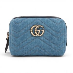 Gucci GG Marmont Denim Leather Pouch Blue